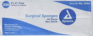 Dynarex Standard Gauze Sponges Non-Sterile - 4 In X 4 In - 16 Ply - 200 ea