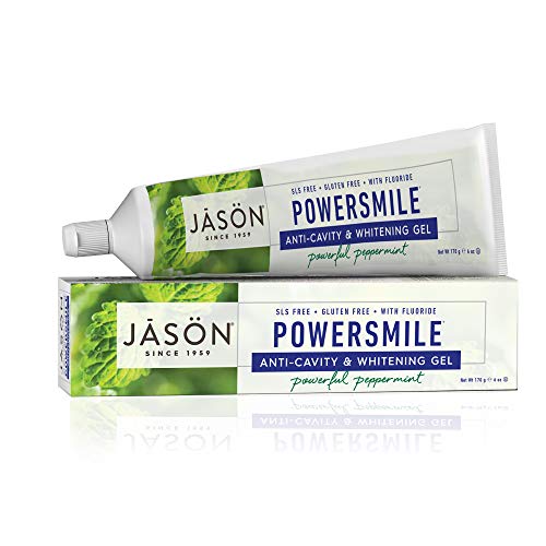 Jason Natural Products - Tooth Gel PowerSmile All Natural Whitening Anti-Cavity CoQ10 with Fluoride Powerful Peppermint - 6 oz.