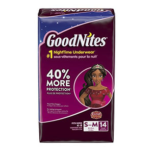 GoodNites Girls Bedtime Disney Fair Underwears, Jumbo 38-65 Lbs, Small/Medium - 14 ea, 4 pack