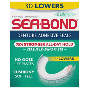 Sea-Bond lowers denture adhensive wafers, fresh mint - 30 ea