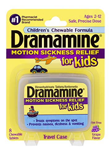 Dramamine Motion Sickness Relief for Kids, Grape Flavor, 8 Count