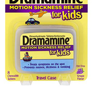 Dramamine Motion Sickness Relief for Kids, Grape Flavor, 8 Count
