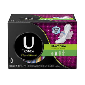 Kotex Cleanwear Ultra Thin Pads, Heavy Wings - 16 ea, 6 pack.