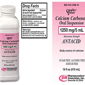 Pharmaceutical Assoc Inc Calcium Carbonate Oral Suspension 1250mg - 480 ml