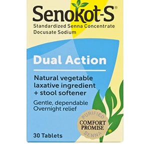 Senokot - S Natural Vegetable Laxative Ingredient Tablets Plus Stool Softener - 30 ea