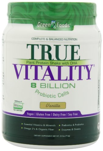 Green Foods Corporation, True Vitality, Plant Protein Shake with DHA, Vanilla - 25.2 oz.