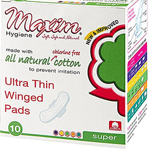 Maxim Hygiene - Individually Wrapped Cotton Pads Ultra Thin Winged Overnight Unscented - 10 Count