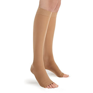 Futuro Open Toe Knee Length Stocking for Men and Women, Beige, Large, Firm (20-30 mm/Hg) - 1 Pair
