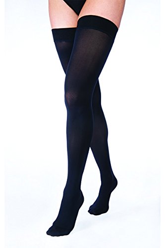 Jobst Ultra Sheer Thigh High Support Stockings, 8-15 mmHg, Black, Size: Xtra Large.