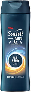 Suave for Men Dual Charged Hair plus Body Wash, Energizing Rush, 12 Oz