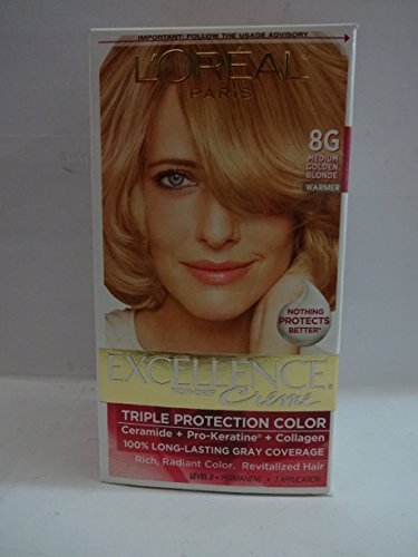 LOreal Excellence Triple Protection Hair Color Creme, 8G Golden Blonde - 1 Kit