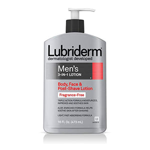 Lubriderm Men's 3-In-1 Lotion, Body, Face And Post-Shave Lotion, Fragrance Free - 473 ml