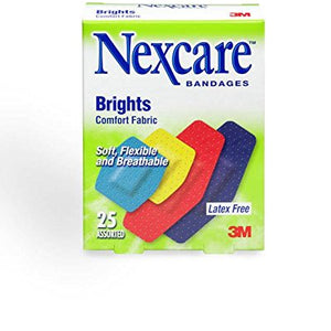 Nexcare Active Brights Comfort Fabric Latex Free Bandages, Assorted Sizes - 25 ea