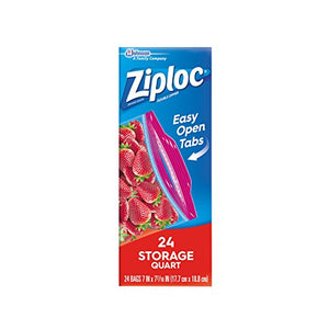 Ziploc Storage Bags, Quart - 25 ea, 12 Pack.