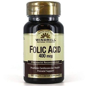 Windmill Natural Folic Acid 400mcg Tablets - 180 ea