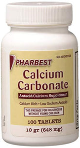 Pharbest calcium carbonate antacid and calcium supplement 10 grains - 100 tablets