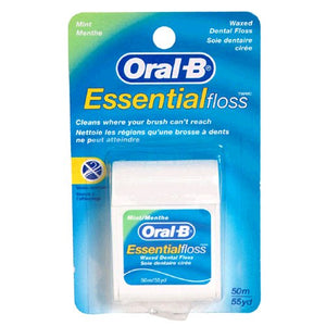 Oral-B essential floss dental floss, waxed mint - 55 yards