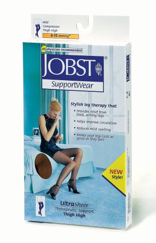 Jobst UltraSheer Thigh Highs Stockings, 8-15 mmHg Compression, Sun Bronze, Size: Large - 1 ea