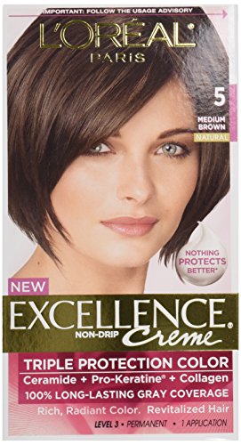 LOreal Excellence Triple Protection Hair Color Creme, 5 Medium Brown - 1 Kit.