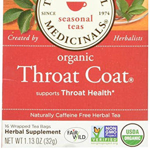 Traditional Medicinals - Organic Throat Coat Tea - Supports Throat Health - 16 Tea Bags