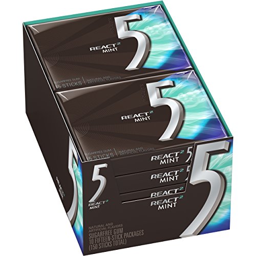 Wrigleys 5 React mint flavor sugar free gum 15 ea, 10 pack