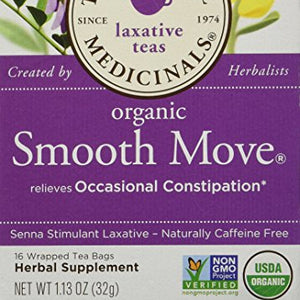 Traditional Medicinals - Organic Smooth Move Tea - Herbal Stimulant Laxative - 16 Tea Bags