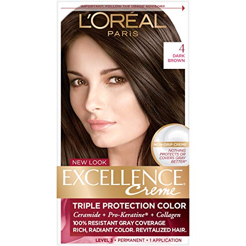 LOreal Excellence Triple Protection Hair Color Creme, 4 Dark Brown - 1 Kit.