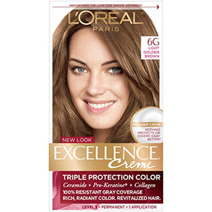LOreal Excellence Triple Protection Hair Color Creme, 6G Light Golden Brown - 1 Kit