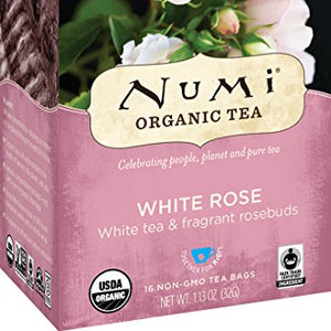 Numi Organic Tea--White Rose--16-Count Box Of Tea Bags Non-GMO Biodegradable Tea Bags--Premium Organic Bagged White Tea --Drink Hot Or Iced