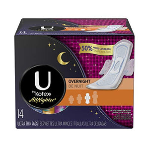 U by Kotex ultra thin overnight pads with wings - 14 ea, 6 pack.