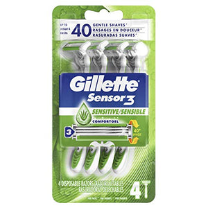 Gillette Sensor 3 Triple-Blade Disposable Razor for Men - 4 ea