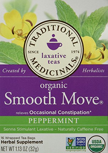 Traditional Medicinals - Smooth Move Herbal Tea Stimulant Laxative Caffeine Free with Senna Peppermint - 16 Tea Bags