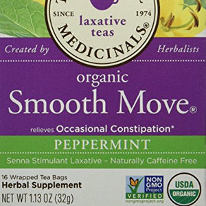 Traditional Medicinals - Smooth Move Herbal Tea Stimulant Laxative Caffeine Free with Senna Peppermint - 16 Tea Bags