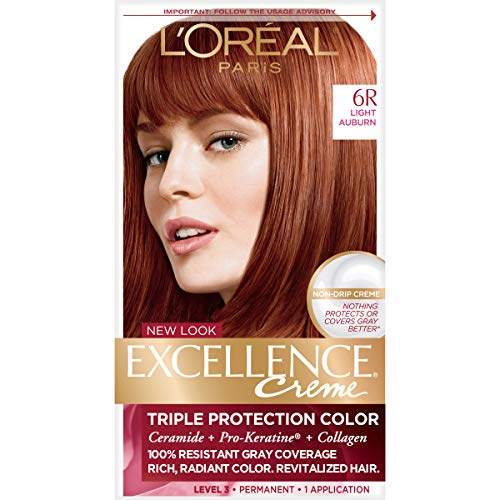 LOreal Excellence Triple Protection Hair Color Creme, 6R Light Auburn - 1 Kit