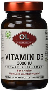 Olympian Labs - Vitamin D3 3000 IU - 100 Capsules.
