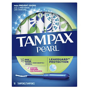 Tampax Pearl Tampons with Plastic Applicator, Super Absorbency, Fresh Scent - 18 each.