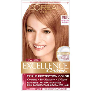 LOreal Excellence Triple Protection Hair Color Creme, 8RB Reddish Blonde - 1 Kit