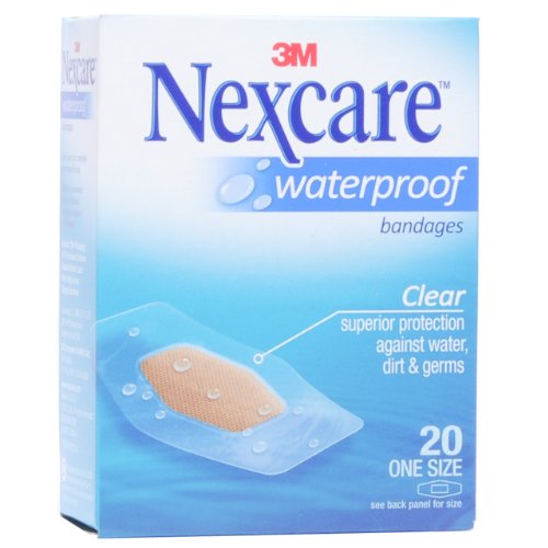 Nexcare waterproof clear bandages, 1 X 2.25 Inches, 20/pack