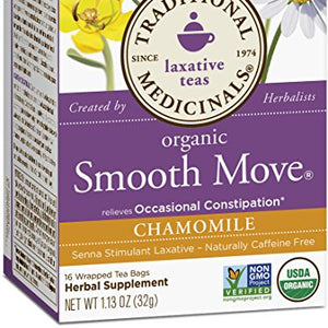 Traditional Medicinals - Organic Smooth Move Herbal Tea with Chamomile Caffeine Free - 16 Tea Bags