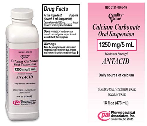 Pharmaceutical Assoc Inc Calcium Carbonate Oral Suspension 1250mg - 480 ml