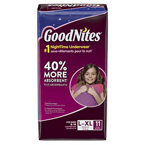 GoodNites Bedtime Girls Underwears jumbo 60 to 125 plus lbs, large/Extra large - 11 ea, 4 pack.