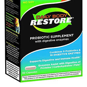 Daily Body Restore Probiotic with Digestive Enzymes Capsules - 30 ea