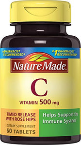 Vitamin C 500 Mg timed release tablets with Rose Hips, By Nature Made - 60 ea