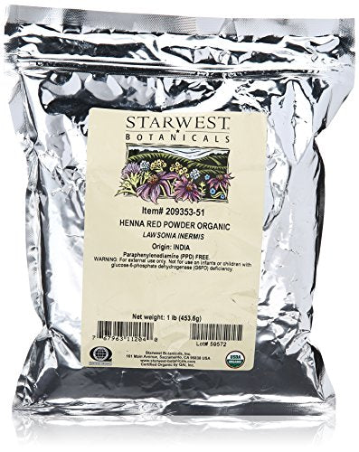 Starwest Botanicals, Organic Henna Powder, Red -  1 lb