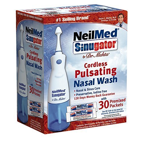 NeilMed Sinugator Cordless Pulsating Nasal Wash with -  30 Premixed Packets.