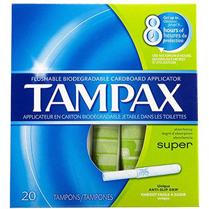 Tampax Tampons with Flushable Applicator, Super Absorbancy - 20 ea
